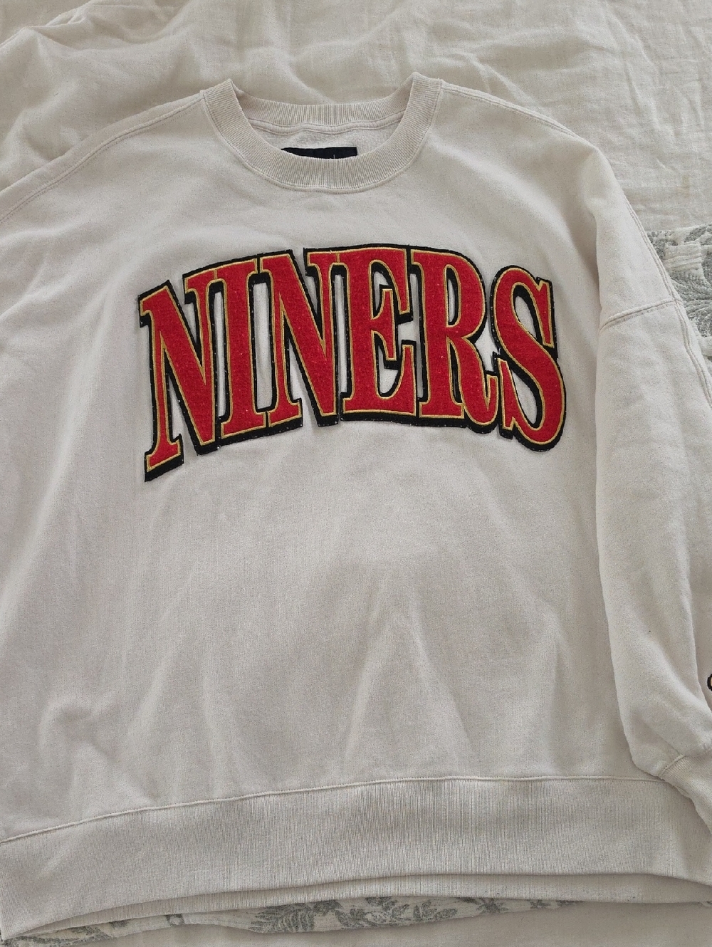 Abercrombie & Fitch White Crewneck Sweatshirt with Red & Gold NINERS Logo